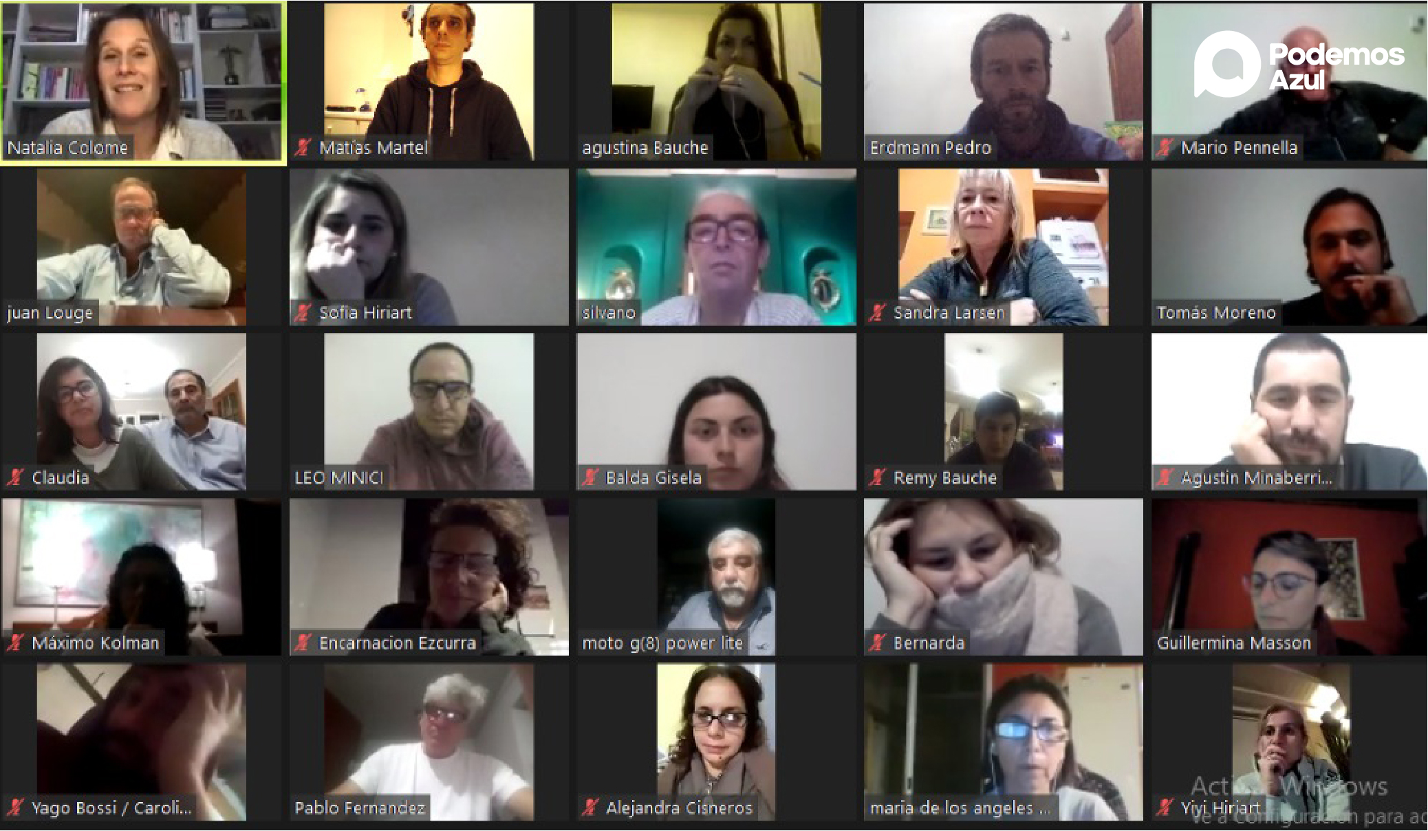 Imagen de reunion zoom de integrantes de Podemos Azul